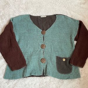 Color Block Oversized Cardigan Sweater Margaret Winters Size Large Big Buttons